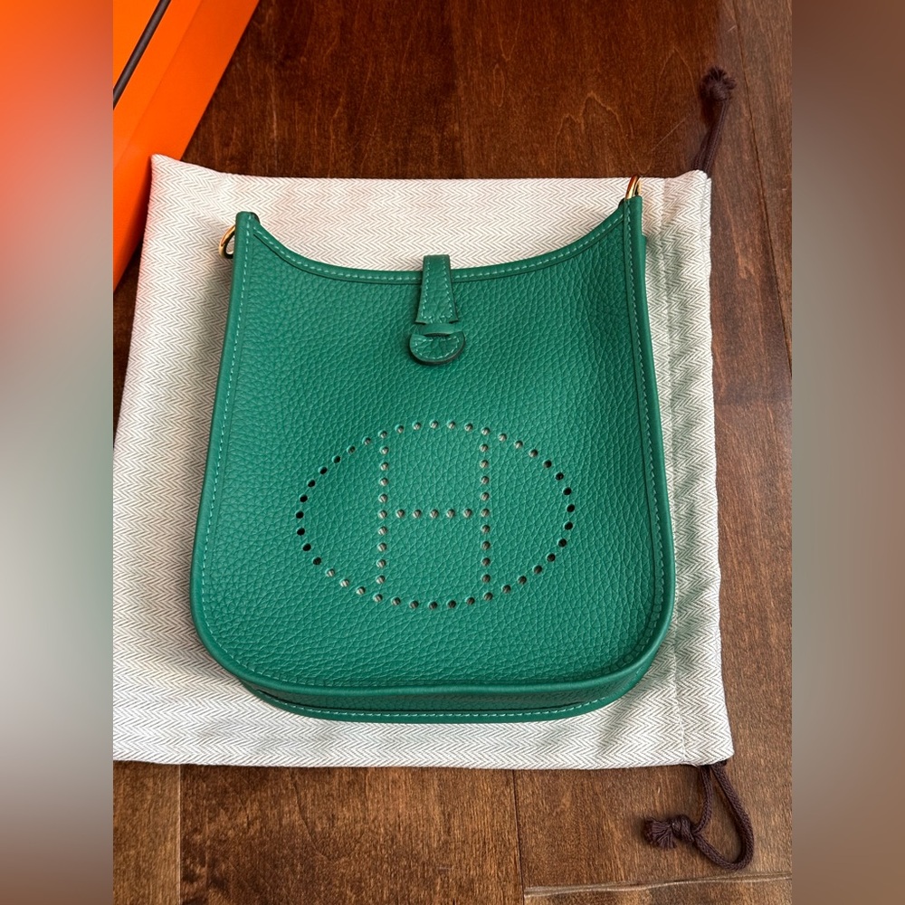 ** SOLD ** Brand New Hermes Mini Evelyne in Vert Vertigo in Gold Hardware